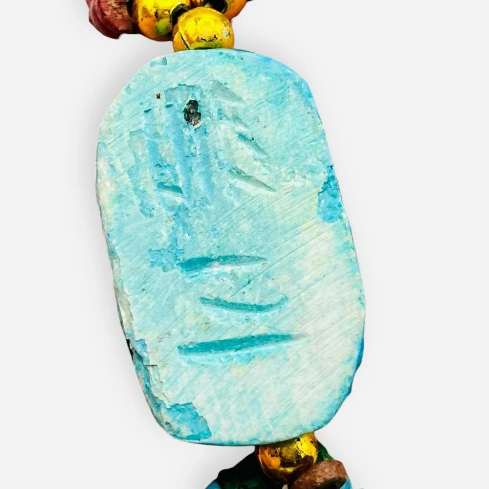 Vintage Egyptian Revival Scarab Necklace Carved Beetle Turquoise‎ Faience Magnet